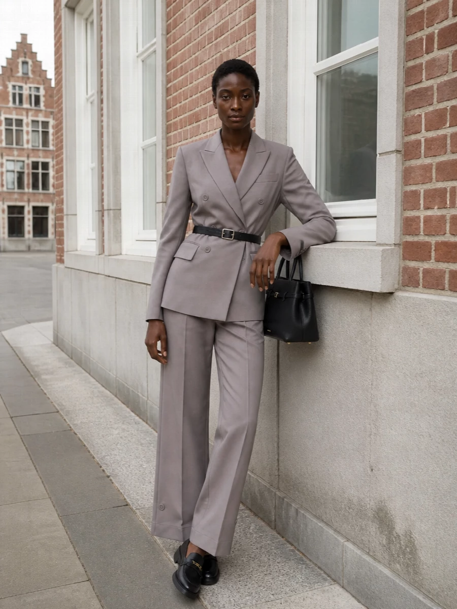 Frankie shop taupe suit tods black loafers