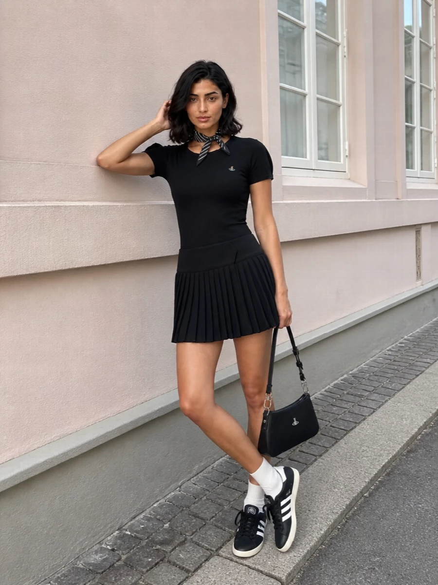 Vivienne westwood tee black mini skirt adidas sneakers