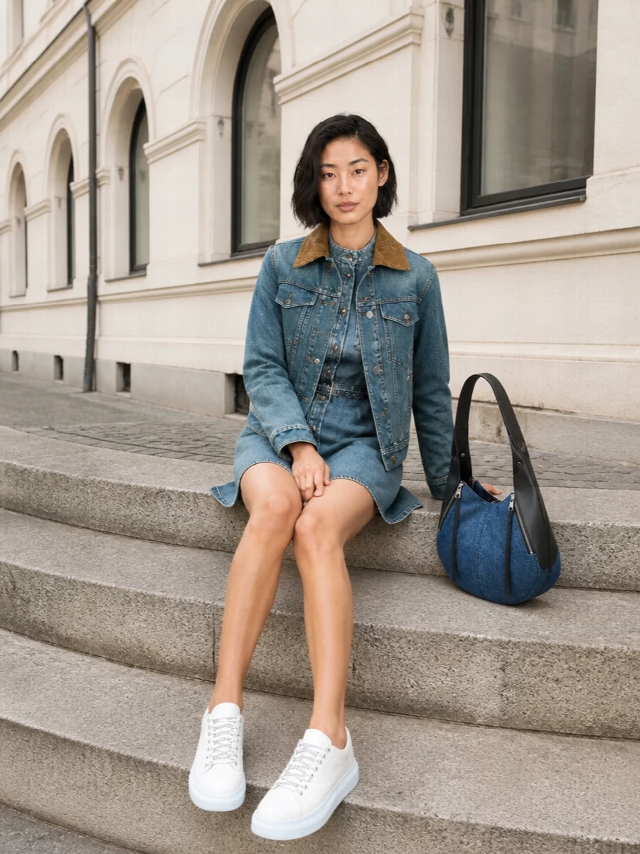 Alexander mcqueen denim jacket shirt dress outfit