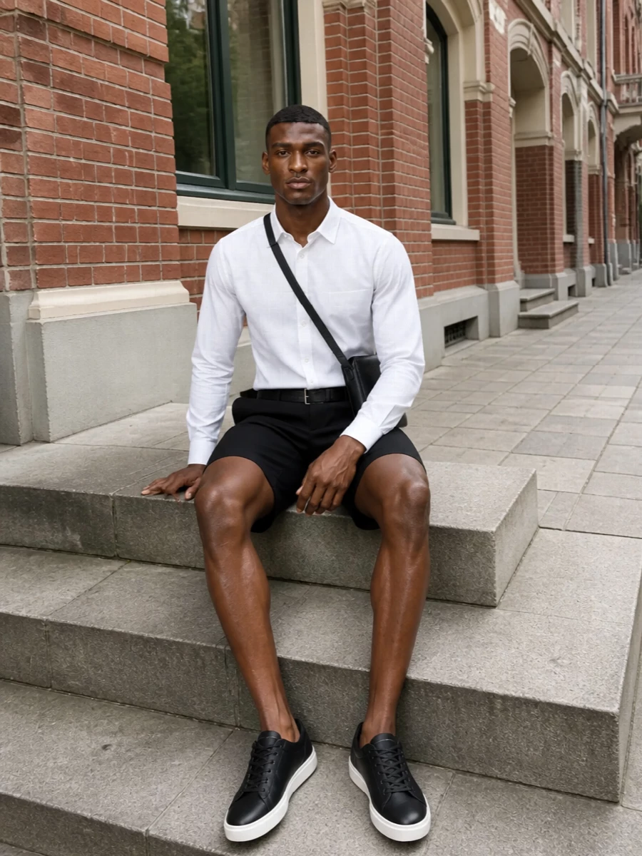Emporio armani black shorts white shirt outfit