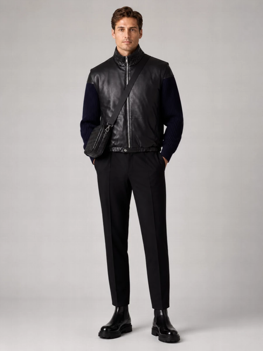 Bottega Veneta Lambskin Padded Funnel Neck Leather Vest