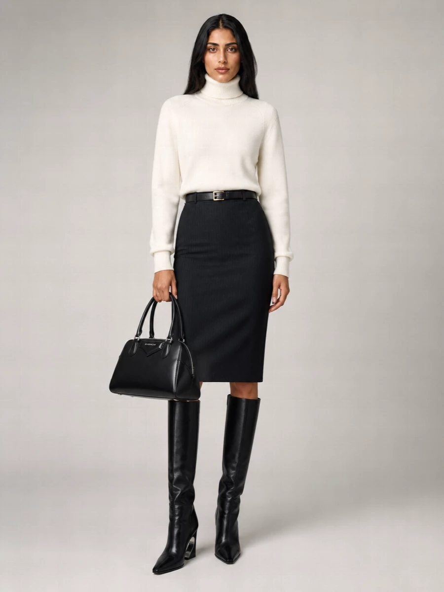 Fendi Pinstriped Wool Pencil Skirt