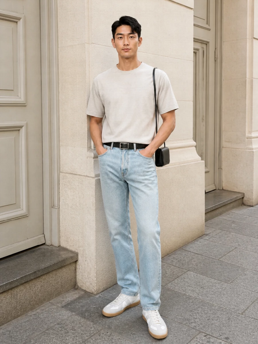 Entire studios pale jeans stone tee margiela sneakers