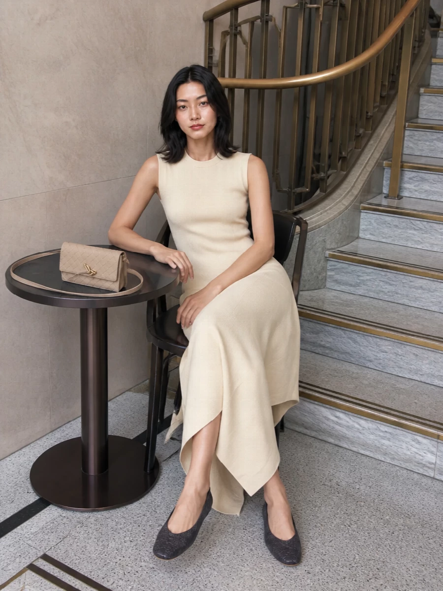 Bottega veneta buttercream midi dress flats