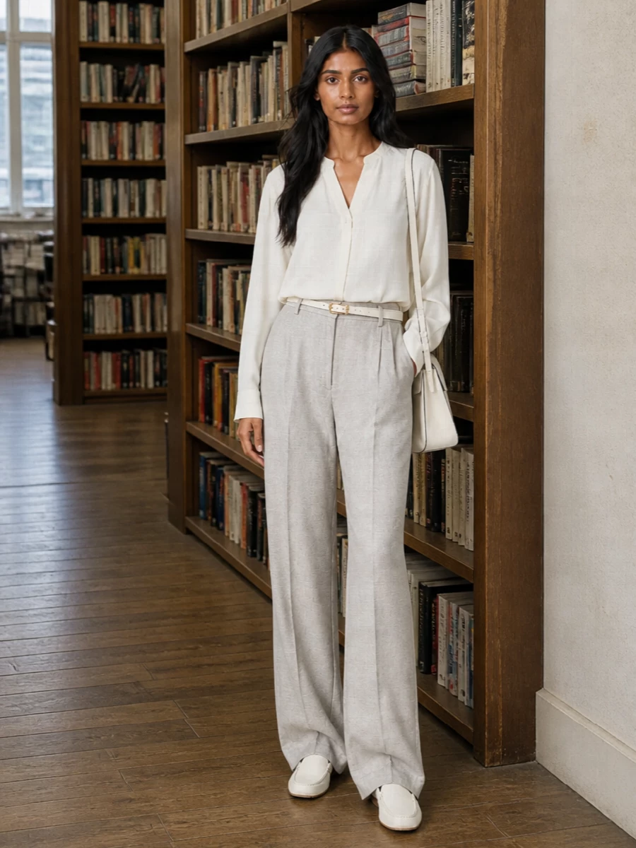 Toteme ivory blouse wide leg trousers outfit