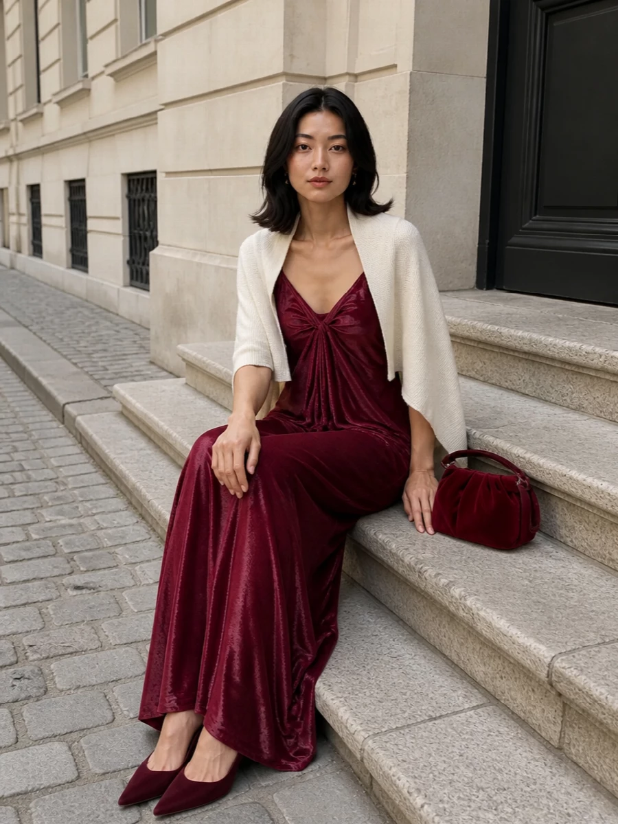 Lardini velvet slip dress burgundy heels