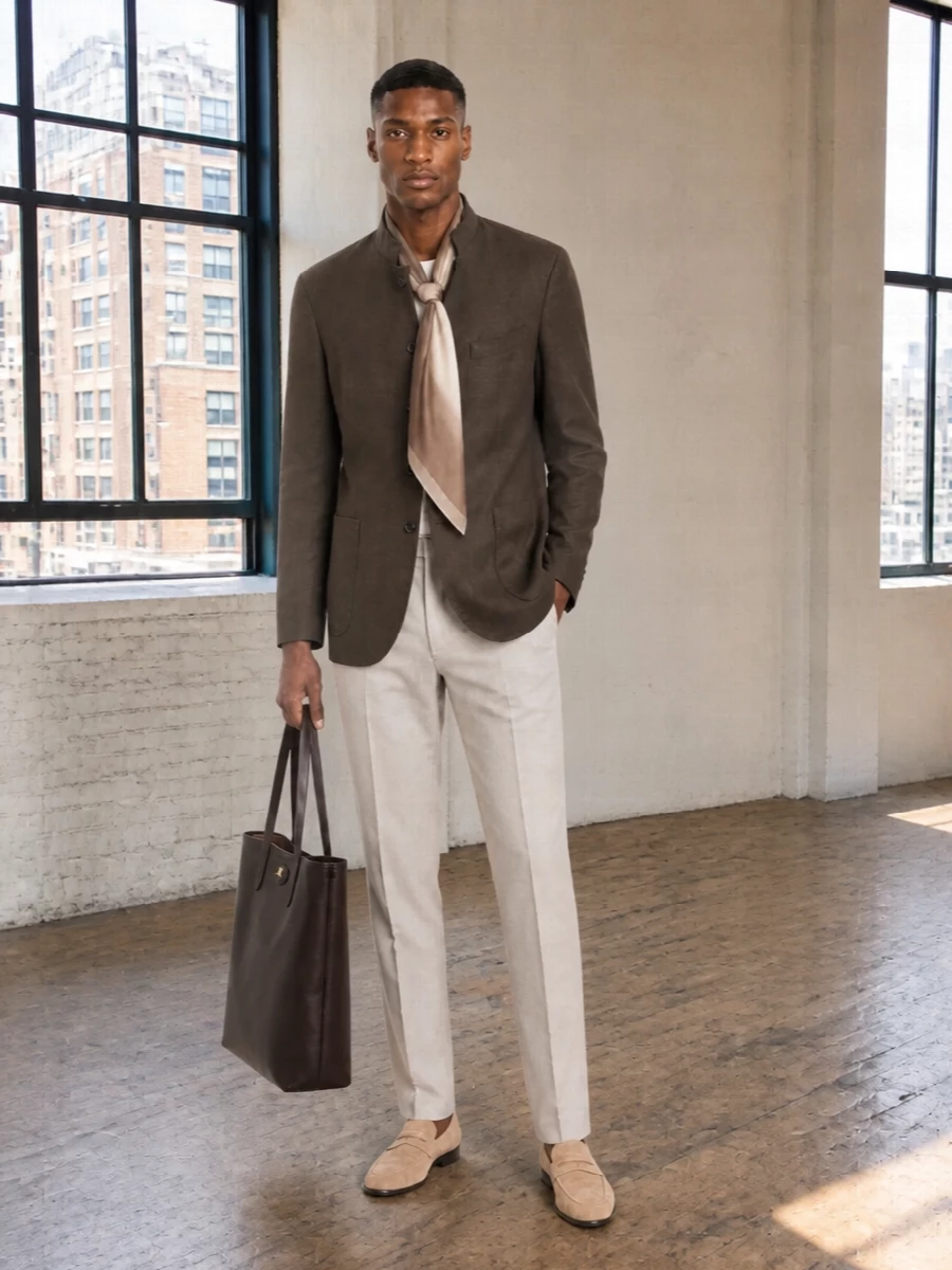 Boglioli brown jacket brunello cucinelli beige trouser