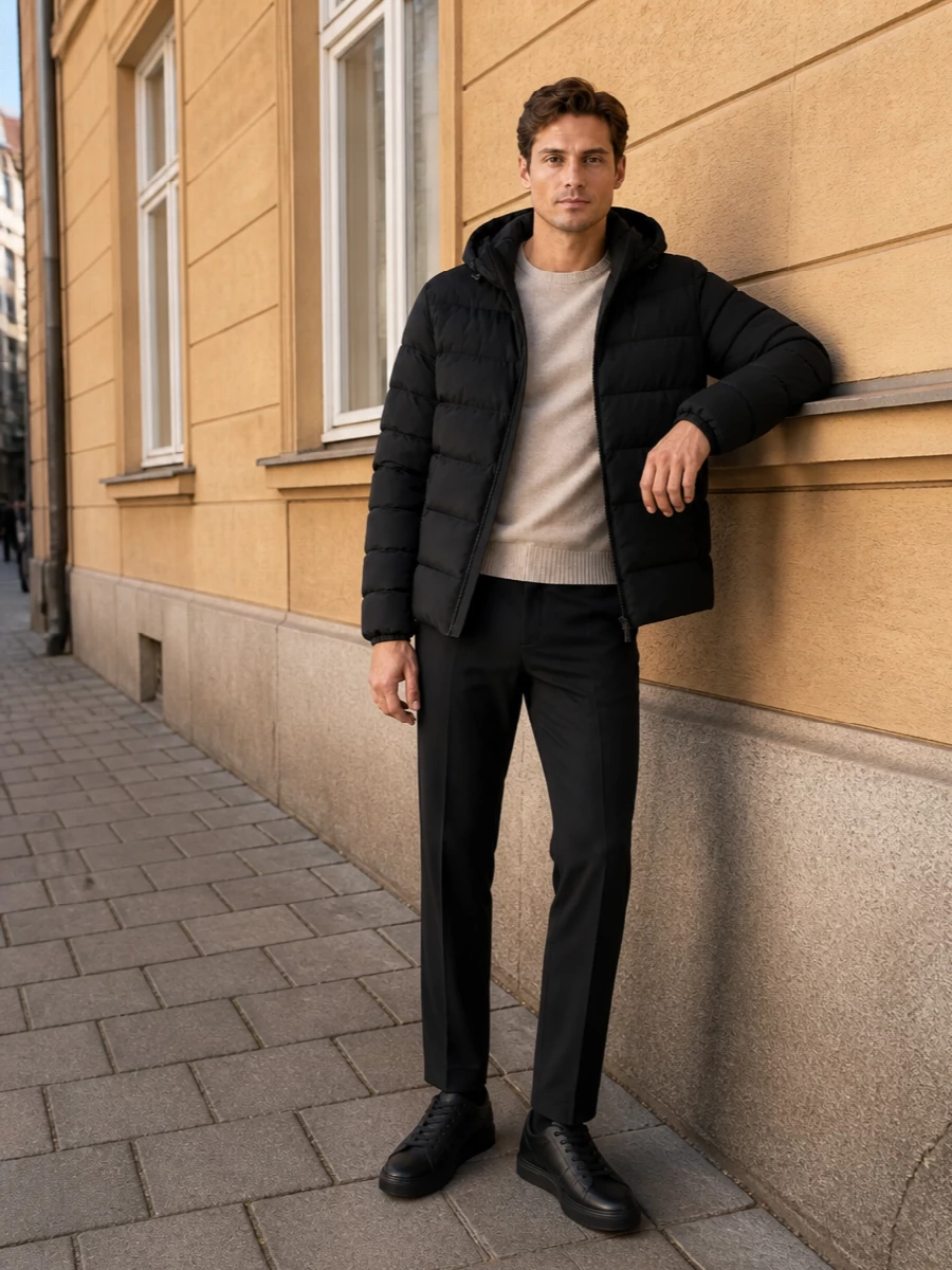 Herno puffer black trousers hogan sneakers