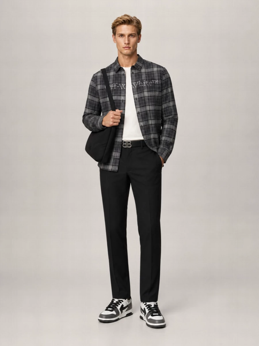 Off-White Checked Cotton Regular-Fit Shirt