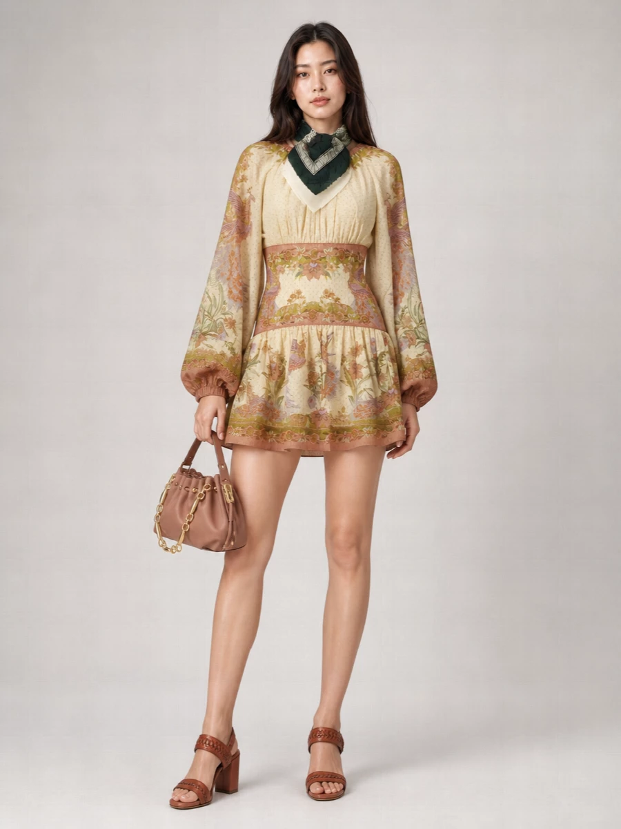 Zimmermann Silk Cotton Floral-Print Long-Sleeve Mini Dress