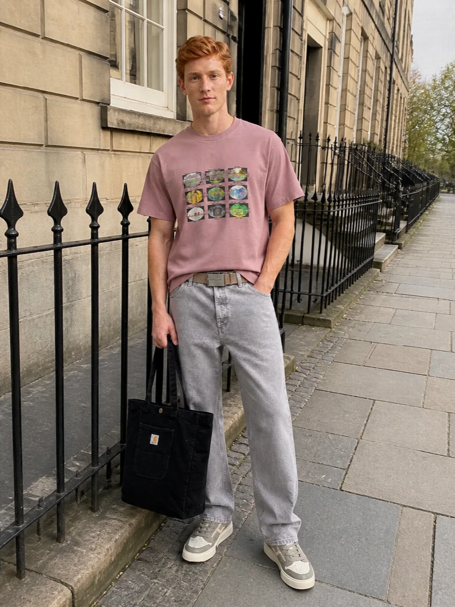 Carhartt wip graphic tee grey work pants outfit