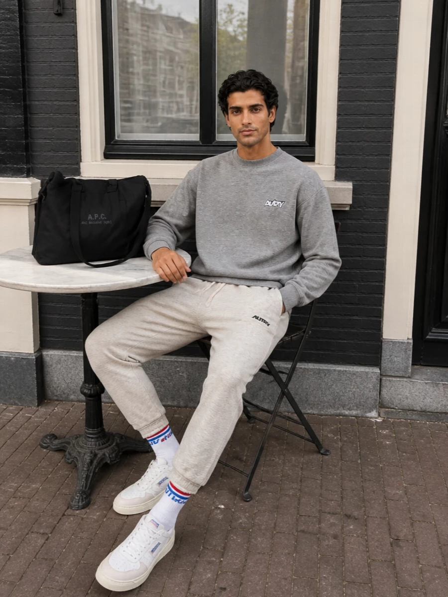 Autry grey sweatshirt beige joggers court sneakers