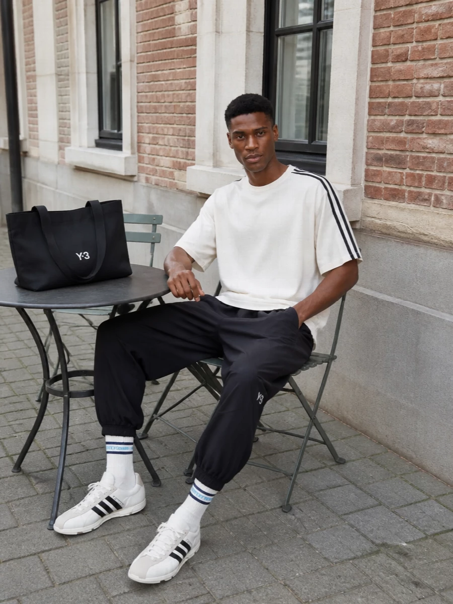 Y3 monochrome tee cropped track pants outfit