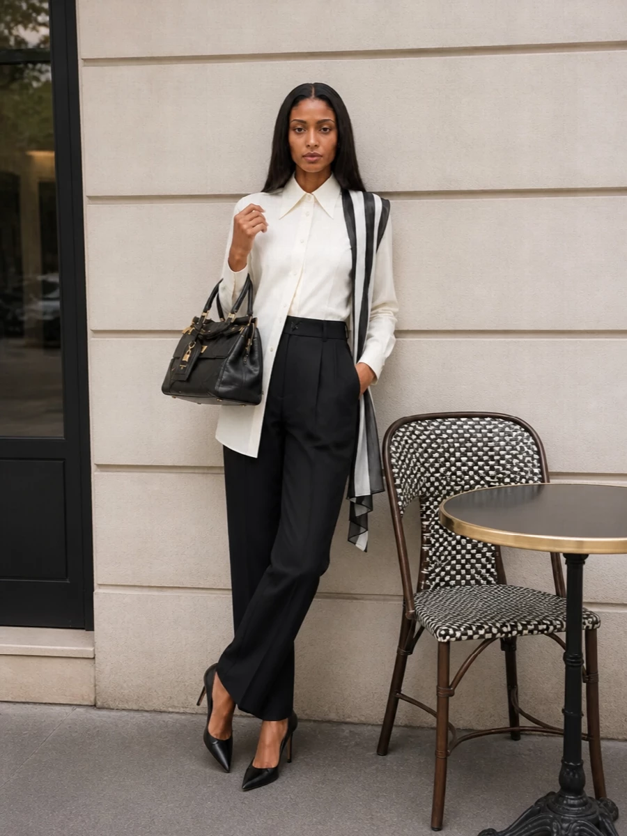 Dolce gabbana ivory shirt black tailored trousers
