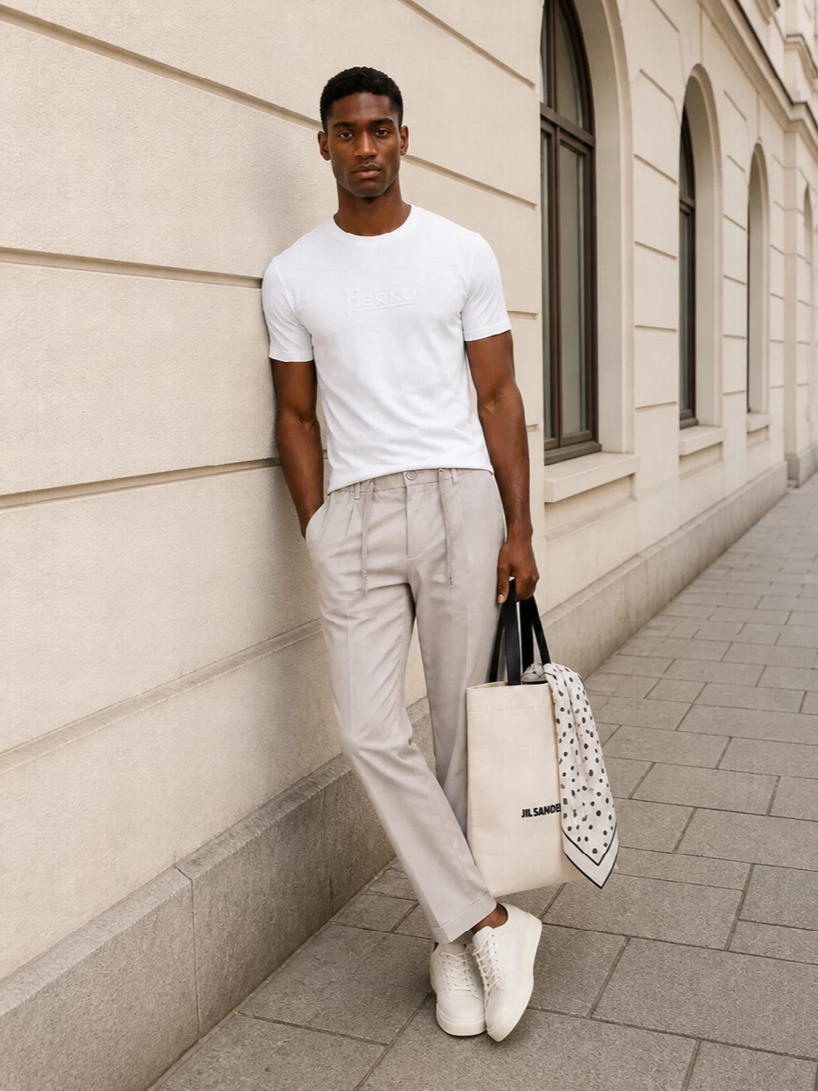 Herno white tee stone trouser hogan sneakers
