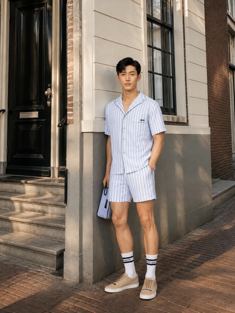 Dolce gabbana striped shirt shorts outfit