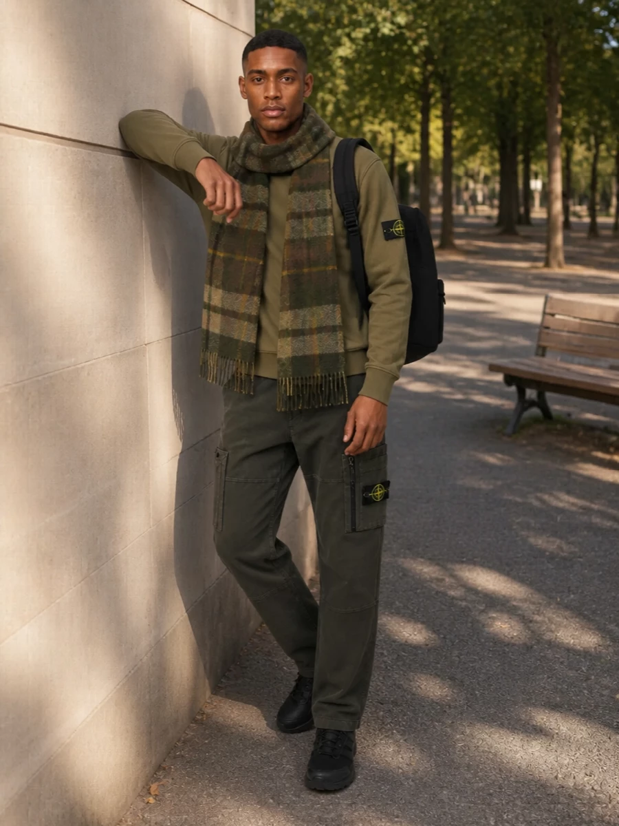 Stone island cargo pants olive sweatshirt outfit