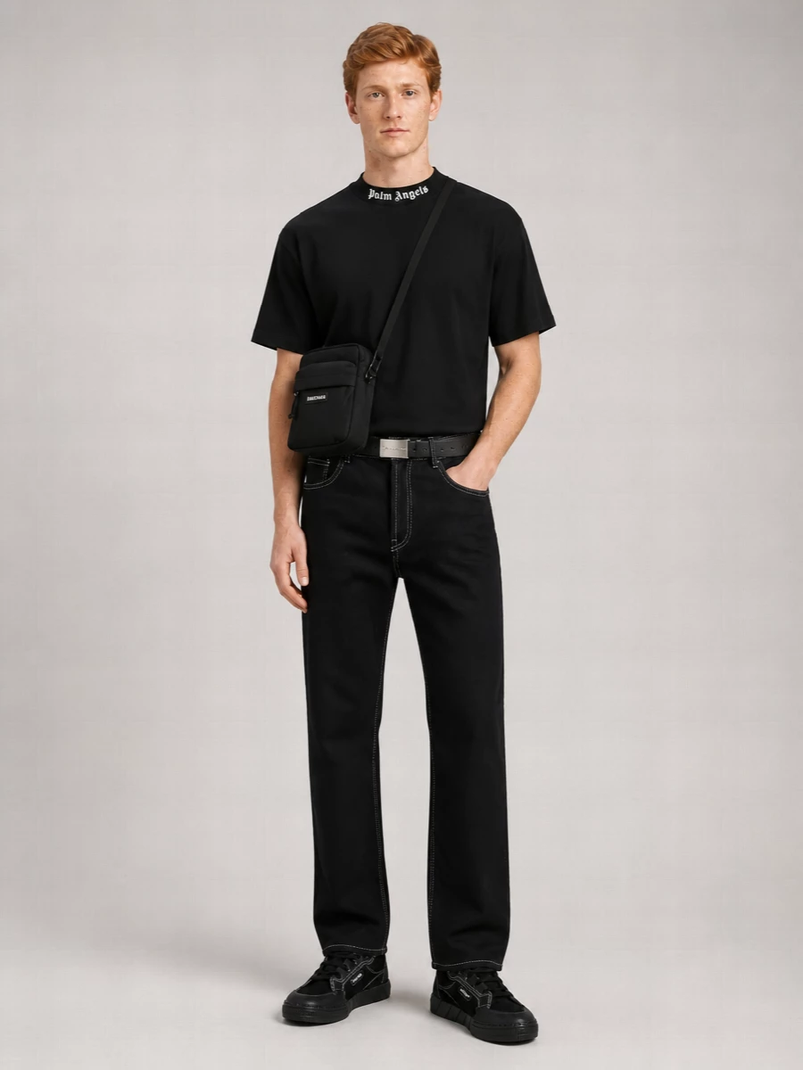 Palm Angels Logo-Print Denim Straight-Leg Jeans