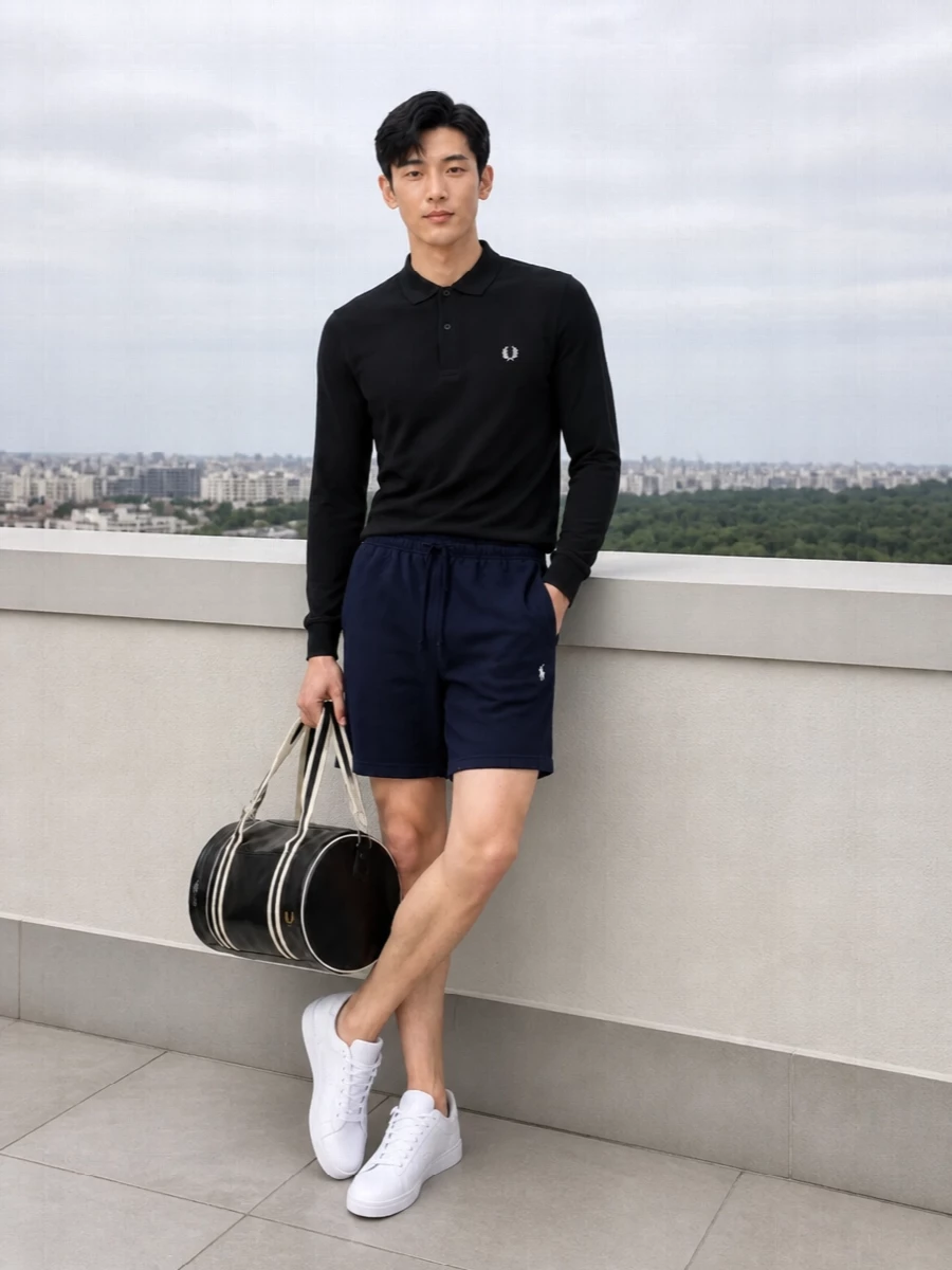 Fred perry polo polo ralph lauren navy shorts outfit