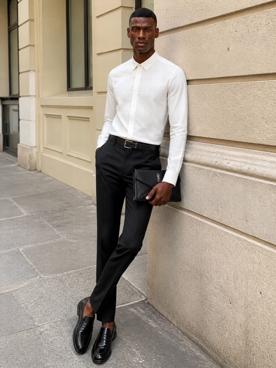 Saint laurent white shirt black tailored suit