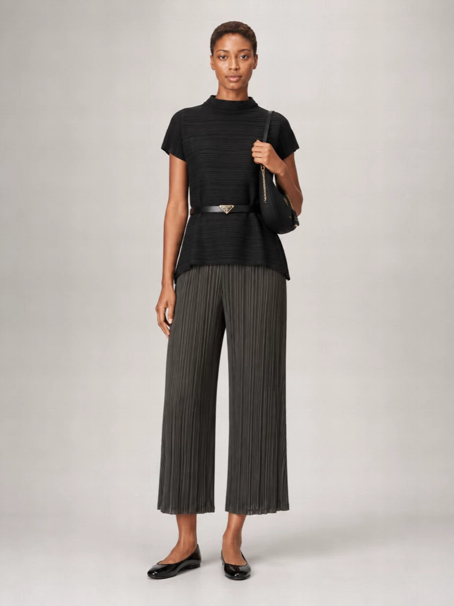 Pleats Please Issey Miyake Mellow Pleats Cropped Wide-Leg Pants