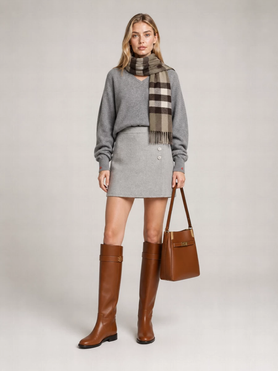 Burberry Embroidered Cashmere Check Scarf