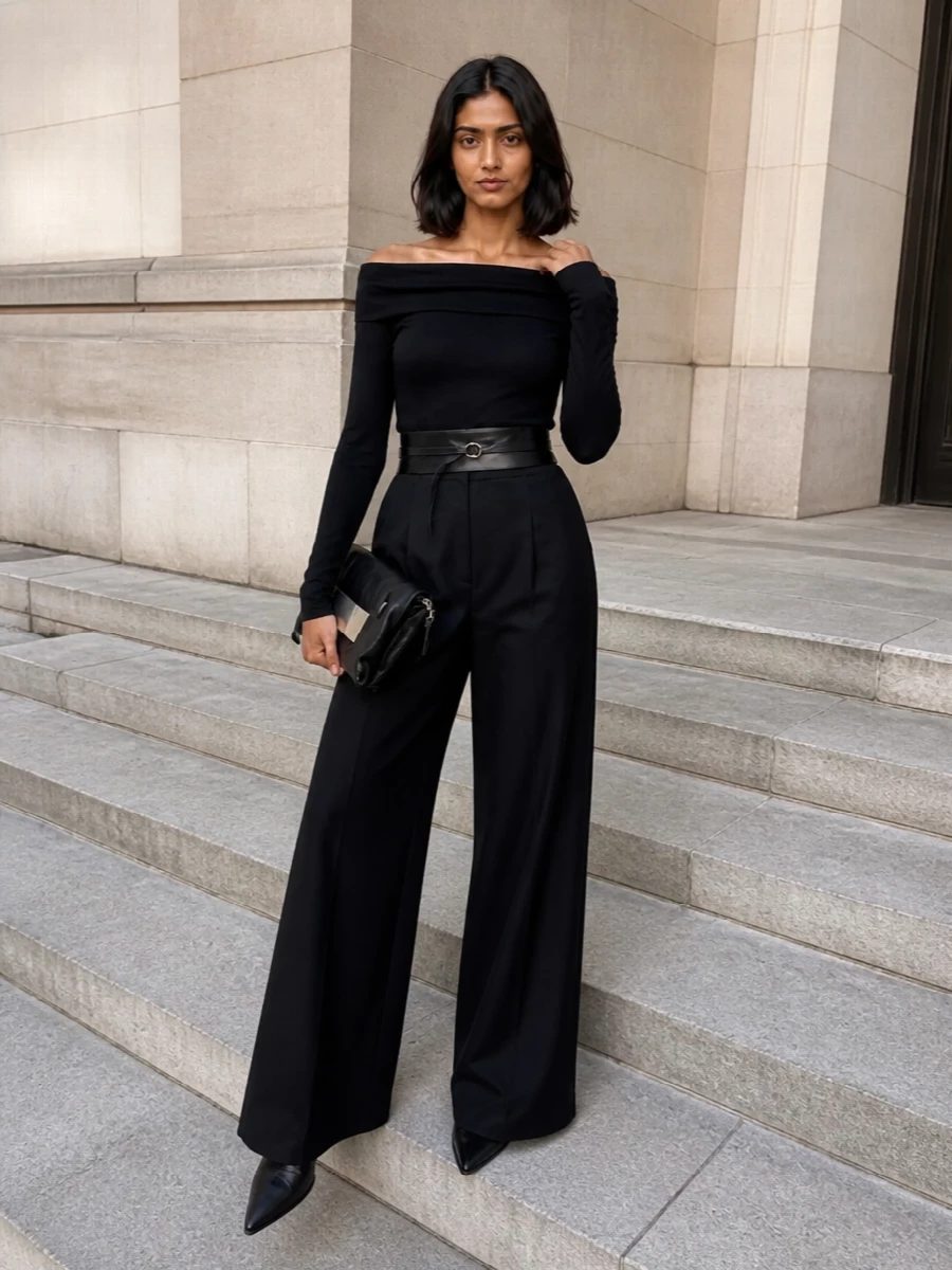 Rick owens wide leg trousers off shoulder knit