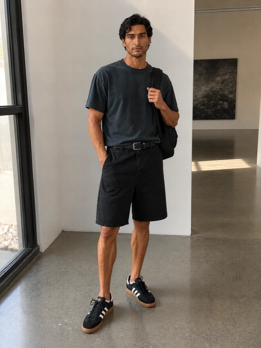 Carhartt shorts adidas black sneakers outfit