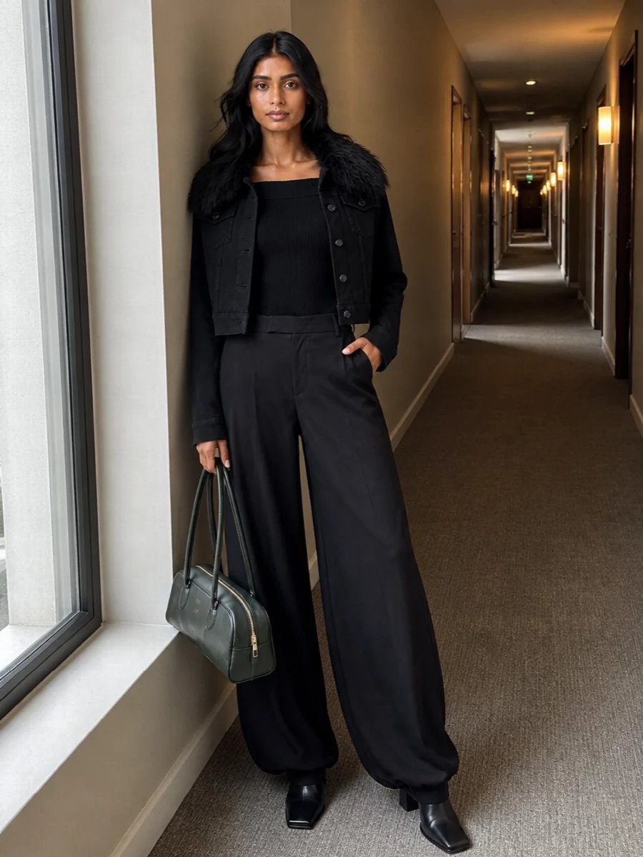 Alaia black jacket tailored wide leg trousers