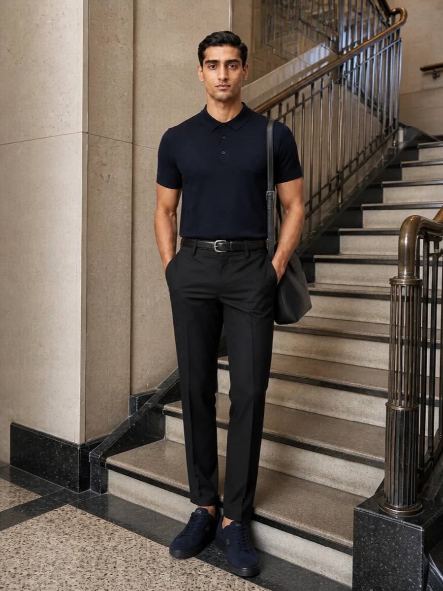 Dries van noten navy polo black tailored trousers