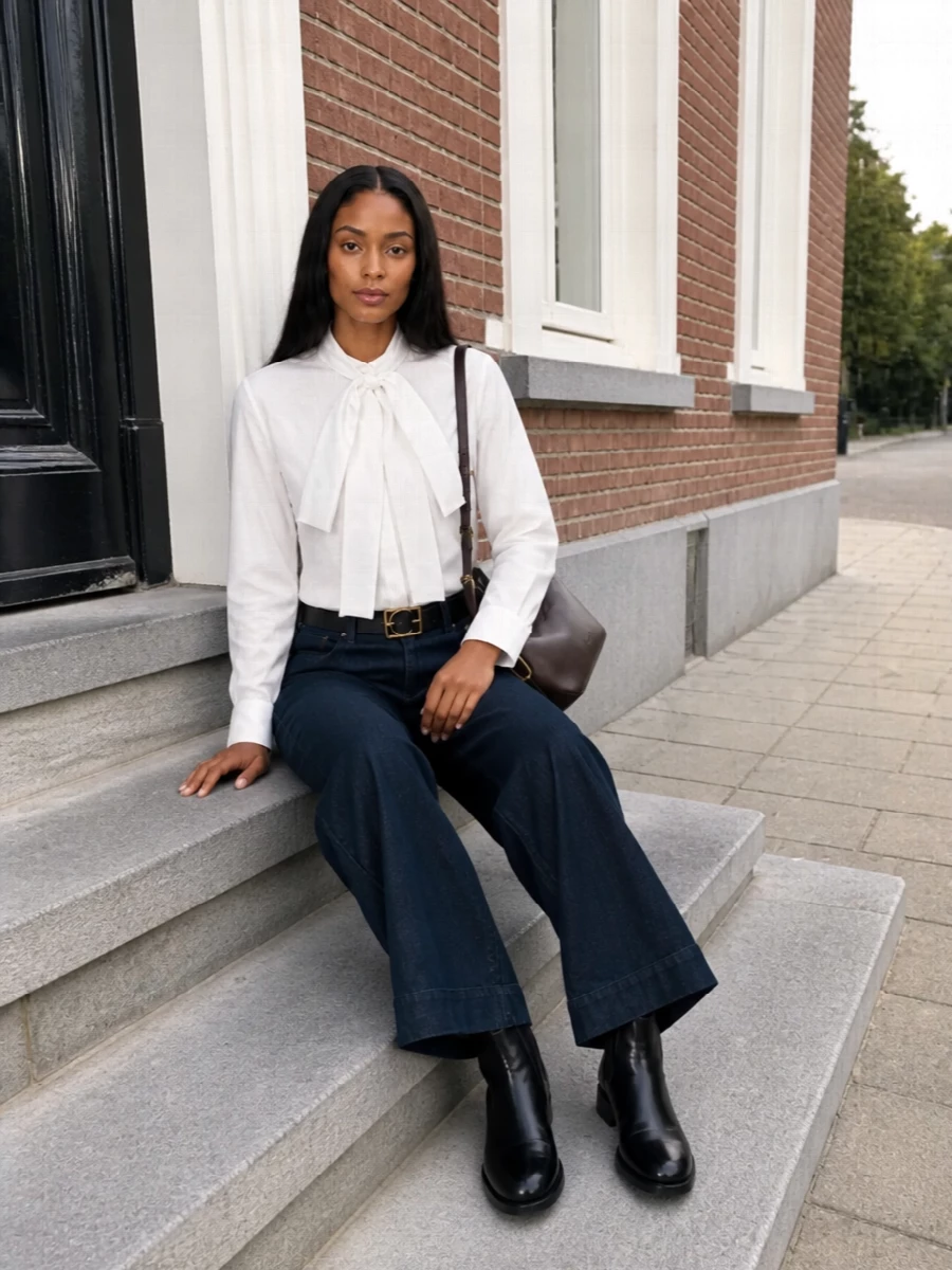 Jacob cohen wide leg jeans white shirt outfit