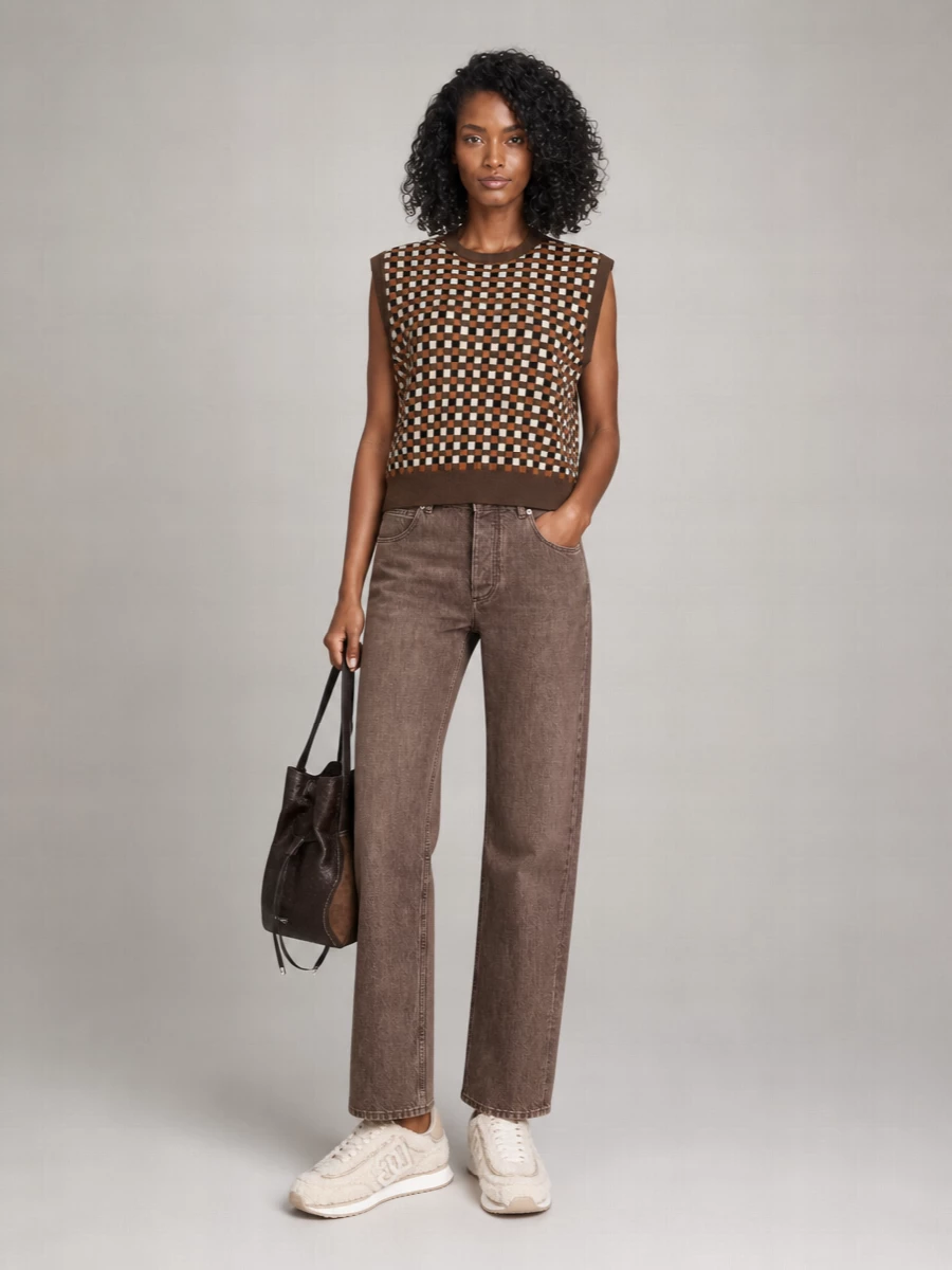 Golden Goose Wool Checked Ribbed-Knit Sleeveless Vest