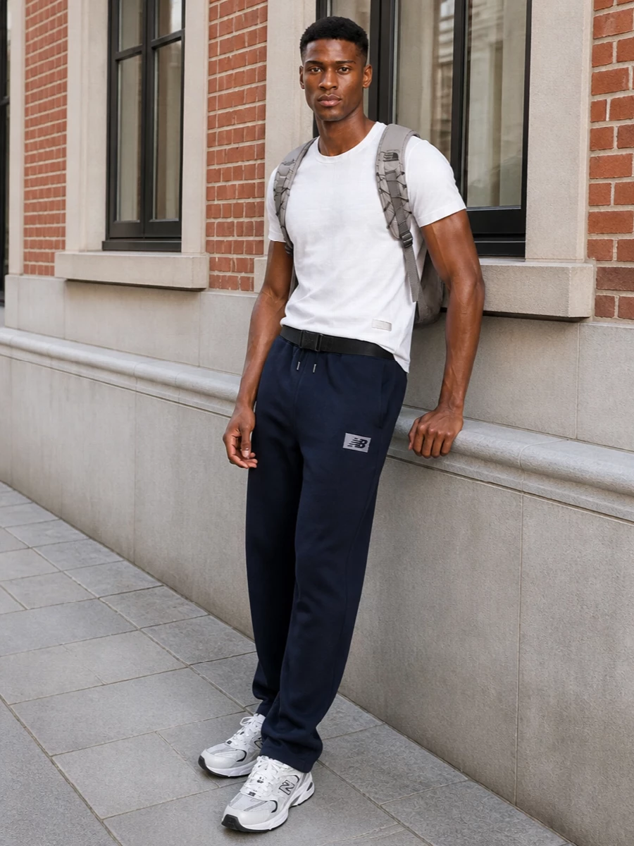 New balance navy track pants white tee runners