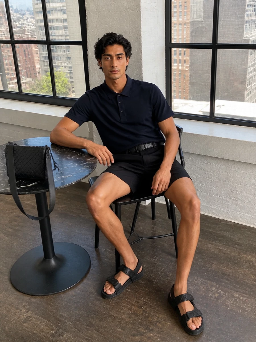 Bottega veneta navy polo black sport short outfit