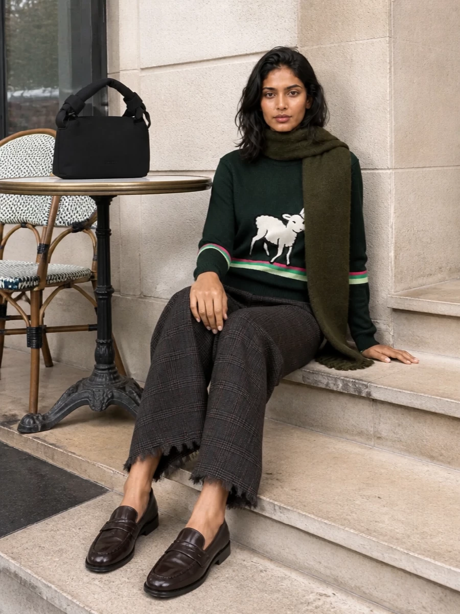 Jw anderson lamb sweater checked trousers outfit