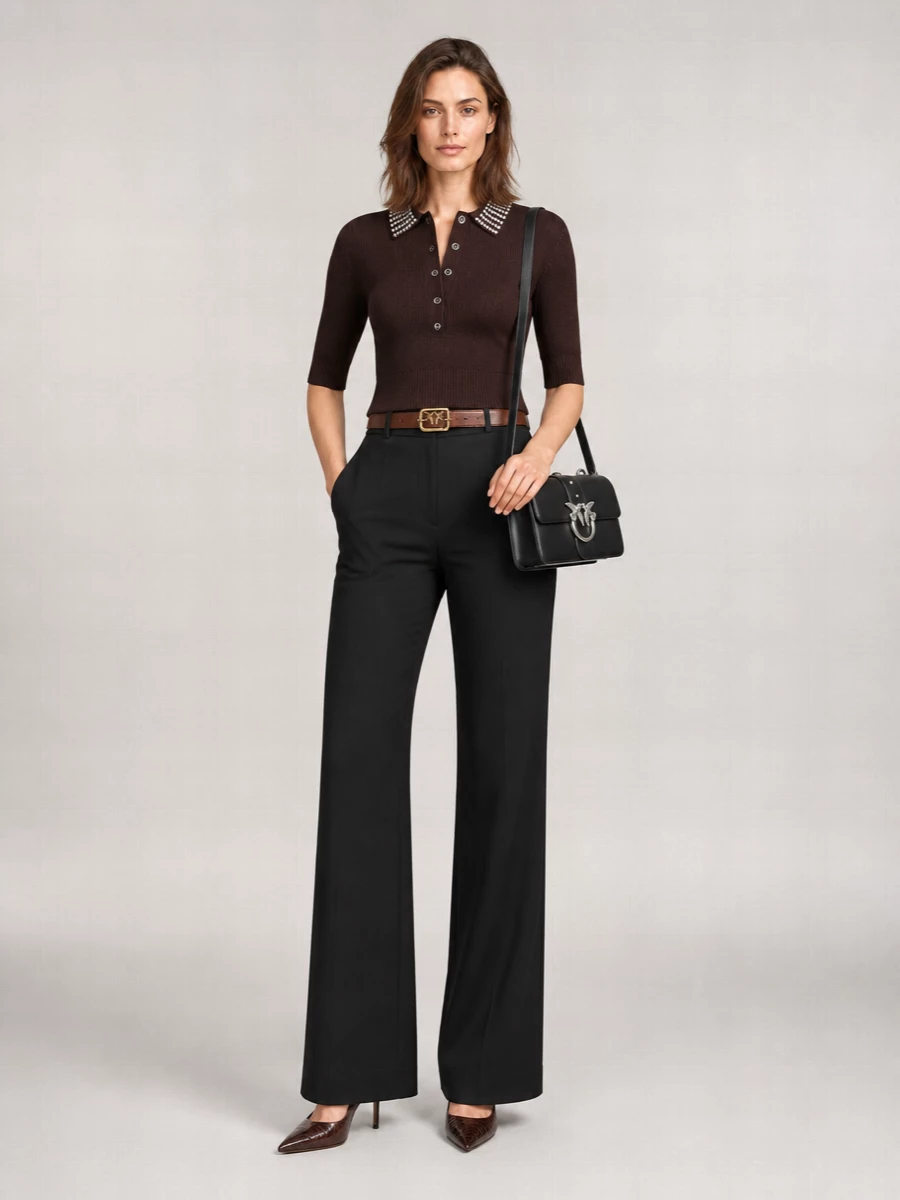 Pinko Cashmere-Blend Ribbed Short-Sleeve Cropped Sweater
