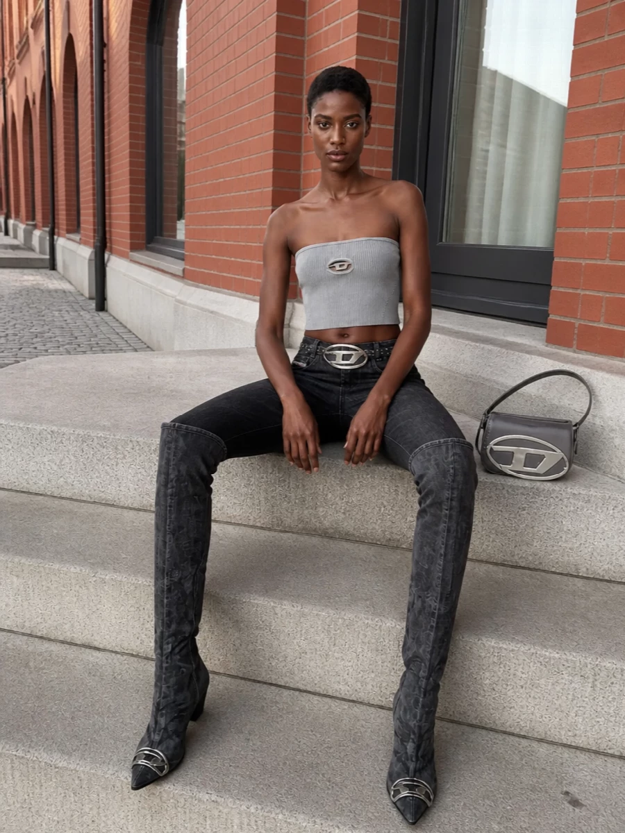 Diesel bandeau black flared jeans boots