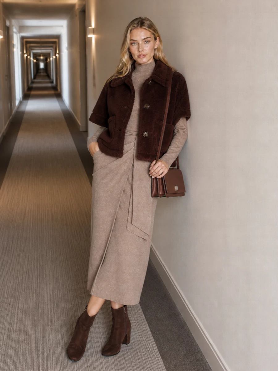 Max mara teddy coat taupe knit midi dress