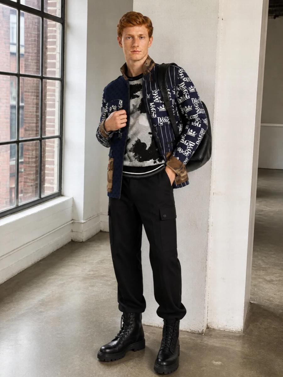 Dolce gabbana camo coat black cargo pants