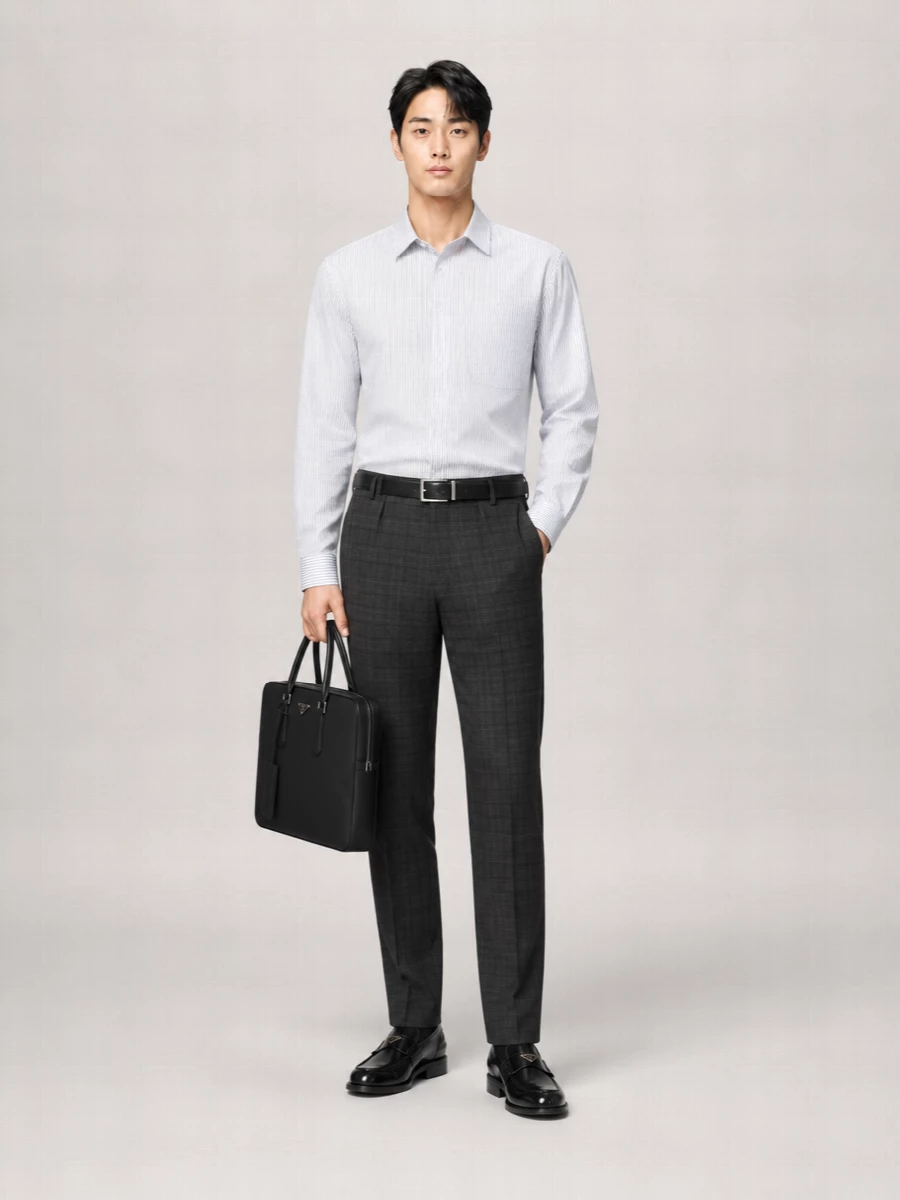 Prada Virgin Wool Glencheck Straight-Leg Trousers