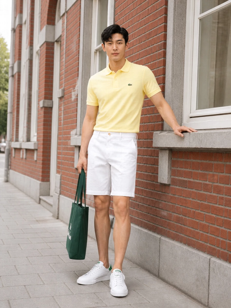 Lacoste yellow polo white ralph lauren shorts
