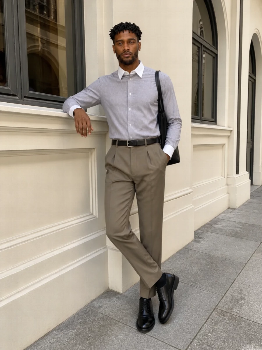 Dolce gabbana striped shirt taupe trousers