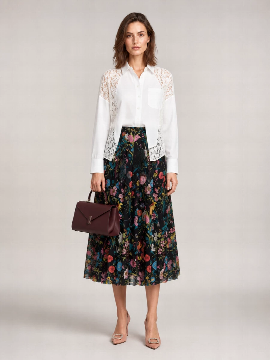 Gucci Silk Floral-Print Pleated Midi Skirt
