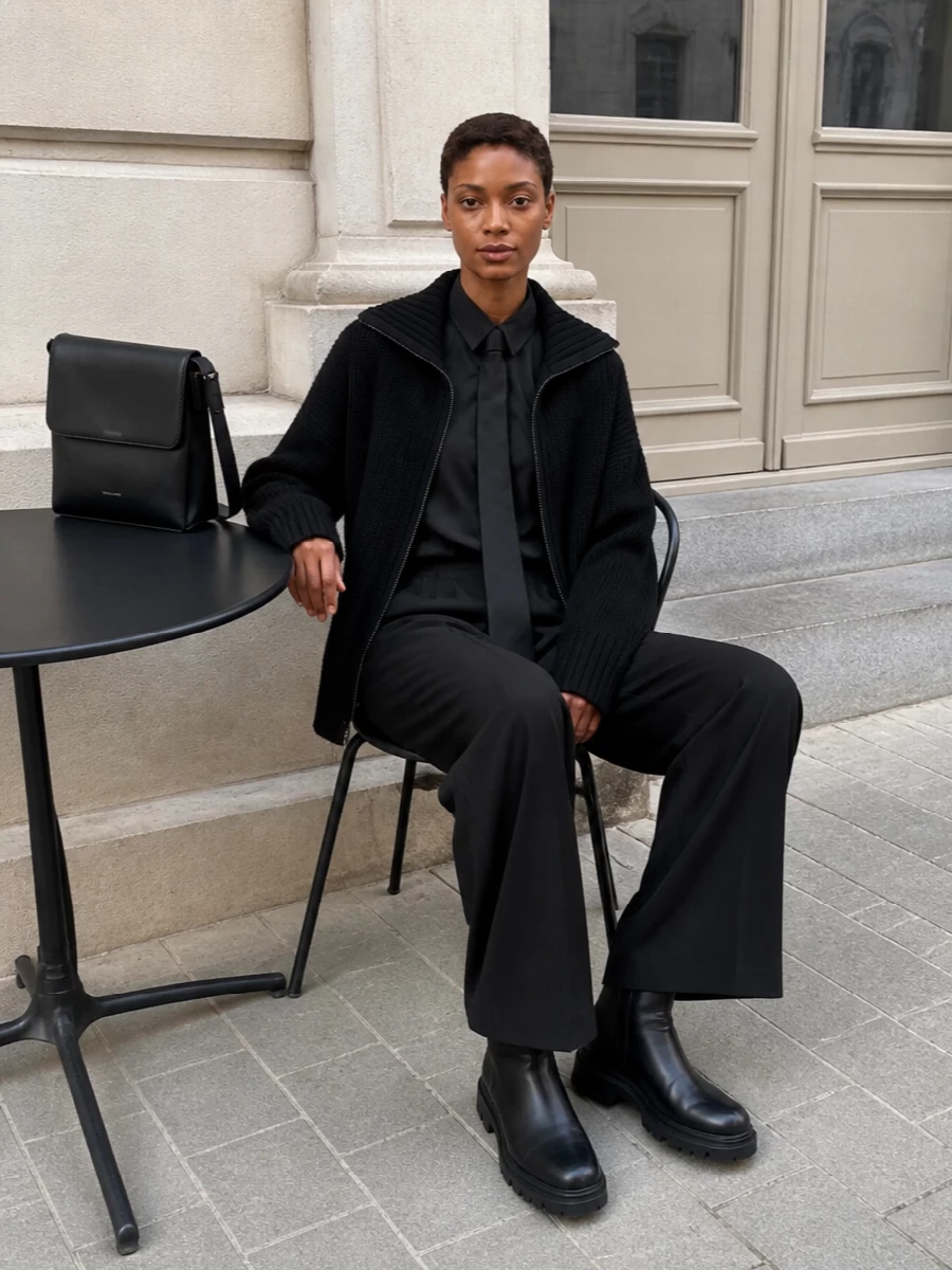 Frankie shop black knit jacket wide leg trousers