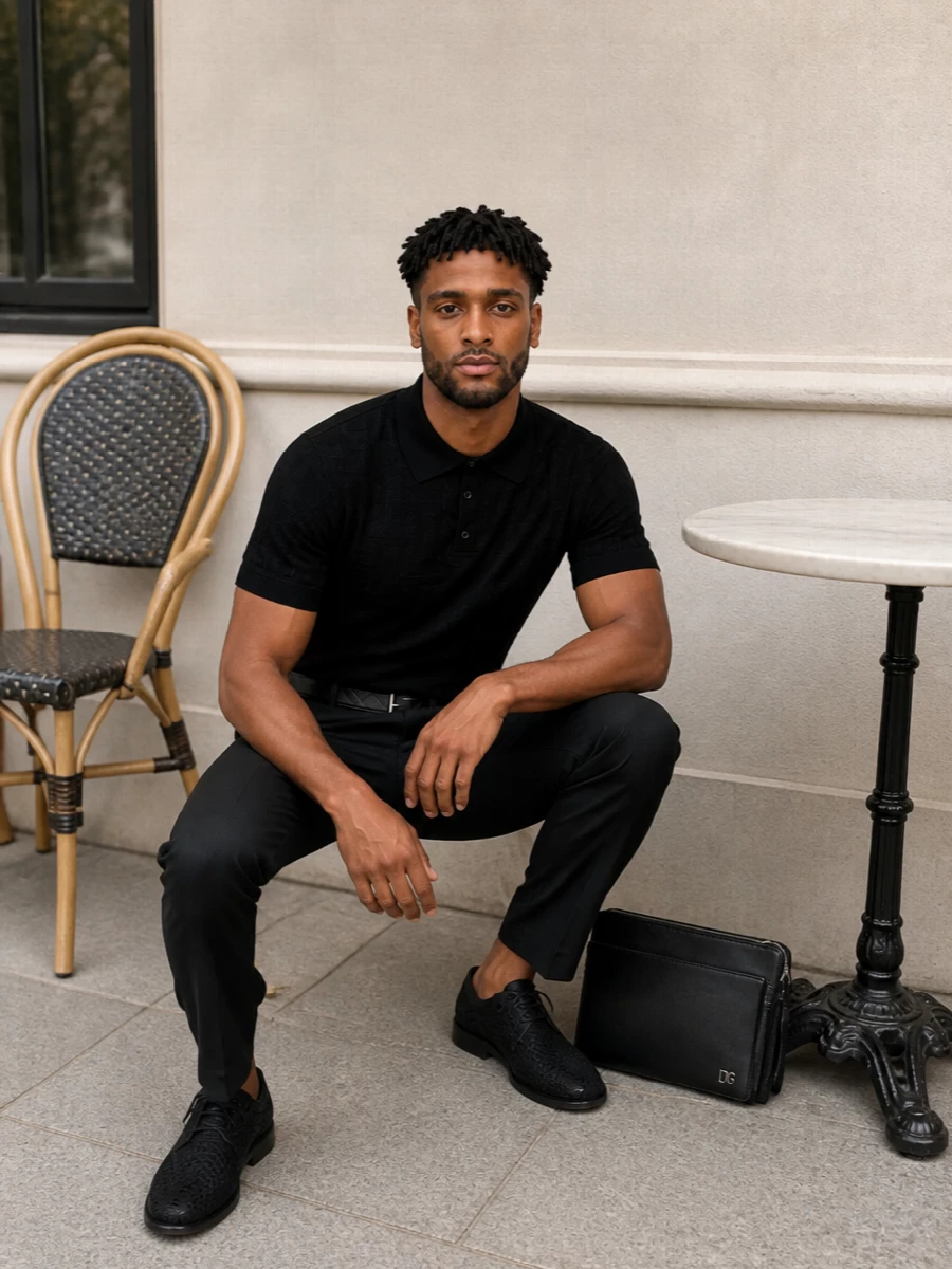 Dolce gabbana black knit polo pleated trousers