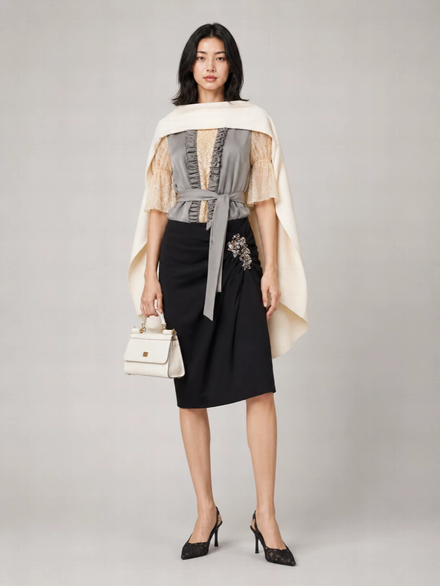 Lardini Silk Linen Ruffled Blouse