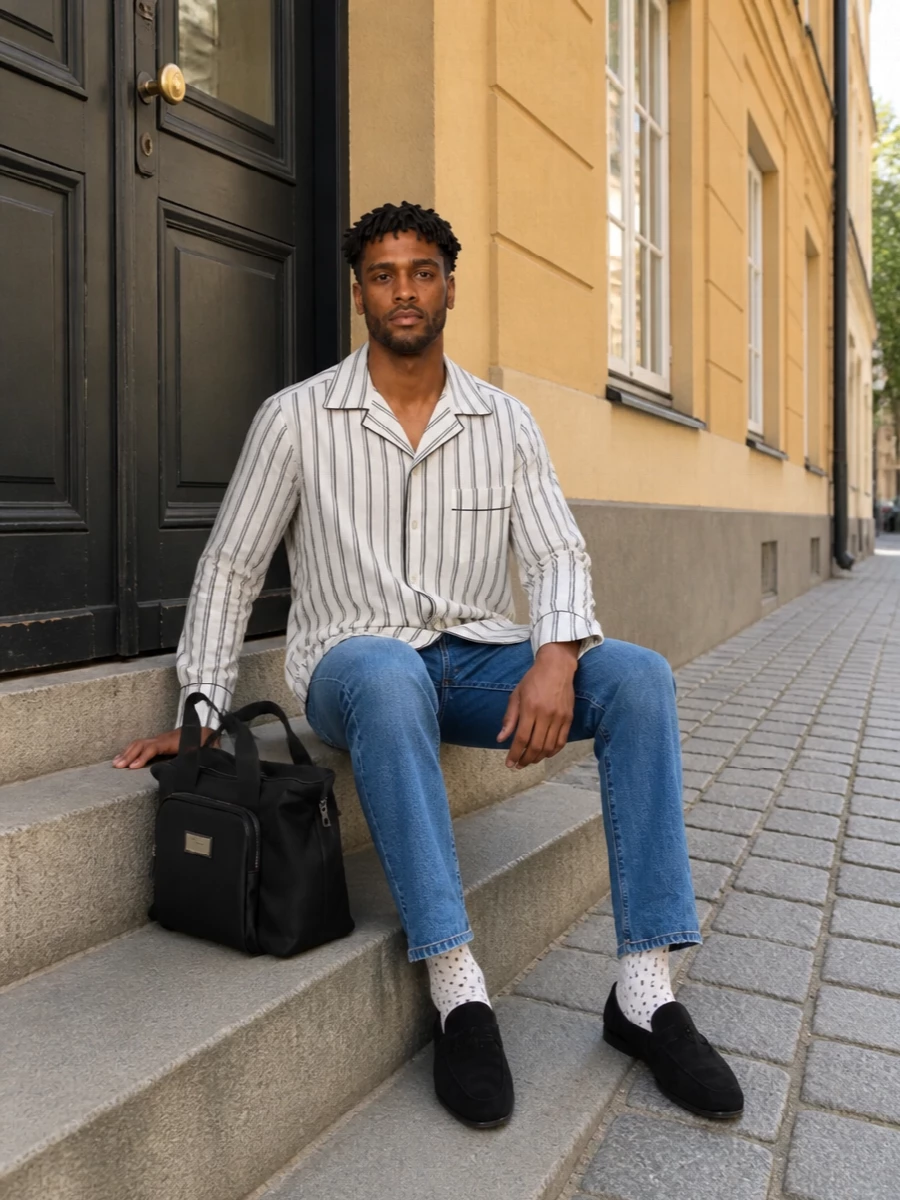 Dolce gabbana striped pajama shirt with jeans