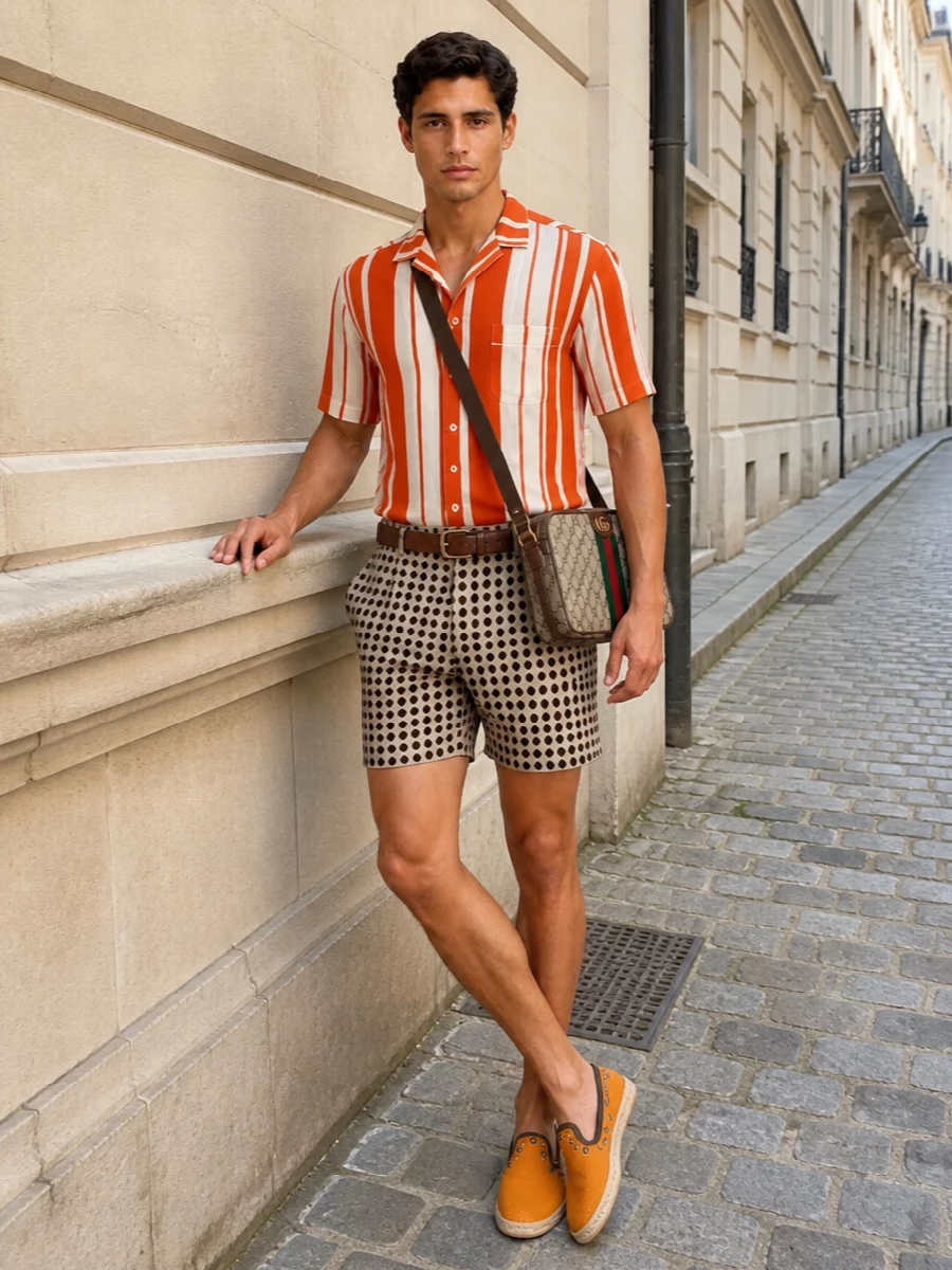 Dolce gabbana striped shirt tailored shorts outfit