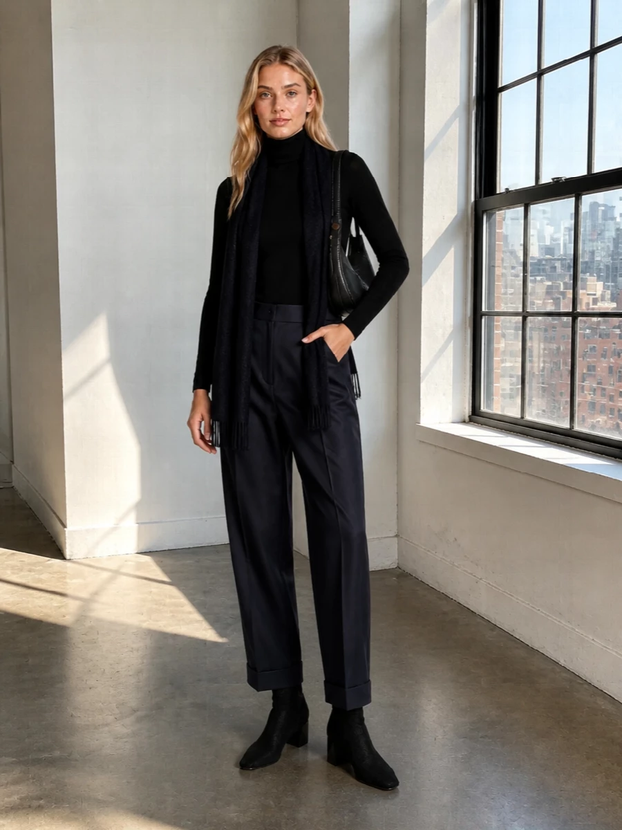 Ralph lauren turtleneck navy trousers black boots