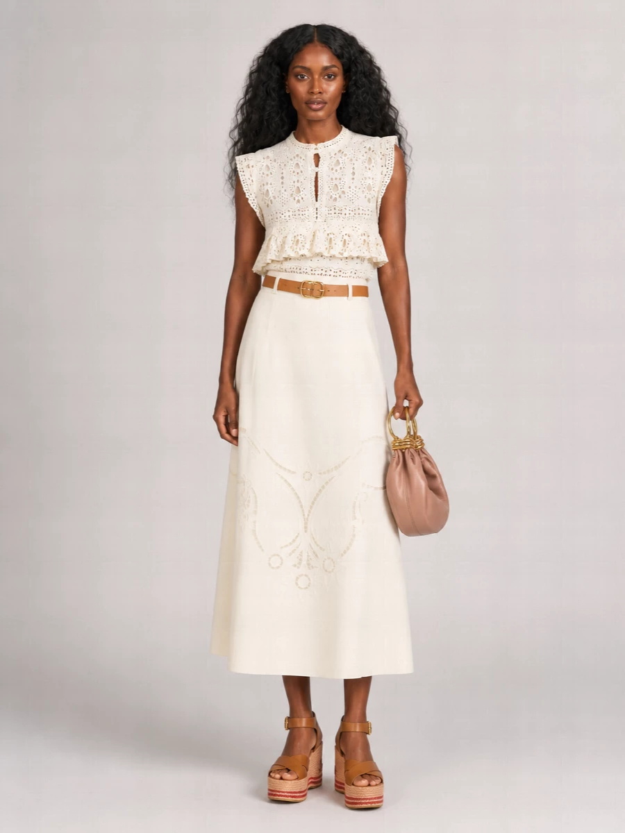 Chloé Crochet-Knit Linen Cashmere Silk Top